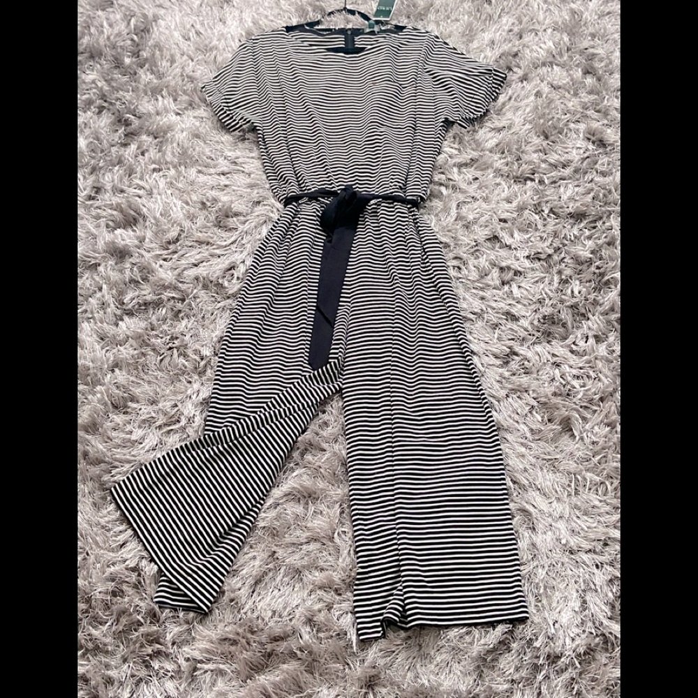 Striped jumpsuit, ankle crop.